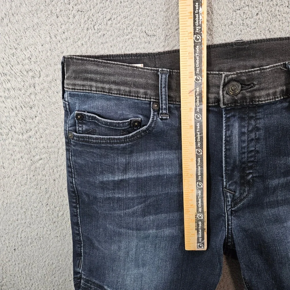 True Religion Rocco Relaxed Skinny Moto Jeans Blue Black 36x33
